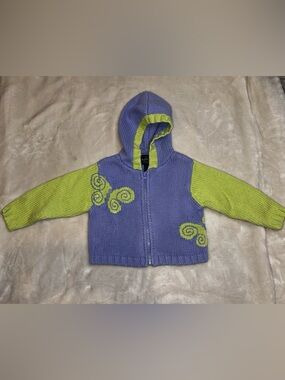 Sonoma Purple & Lime Green Knit Hooded Pea Coat